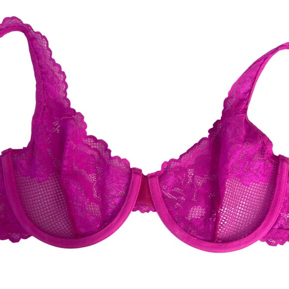 Lace Underwire Bra Medium Pink Adjustable Unlined - Picture 3 of 7